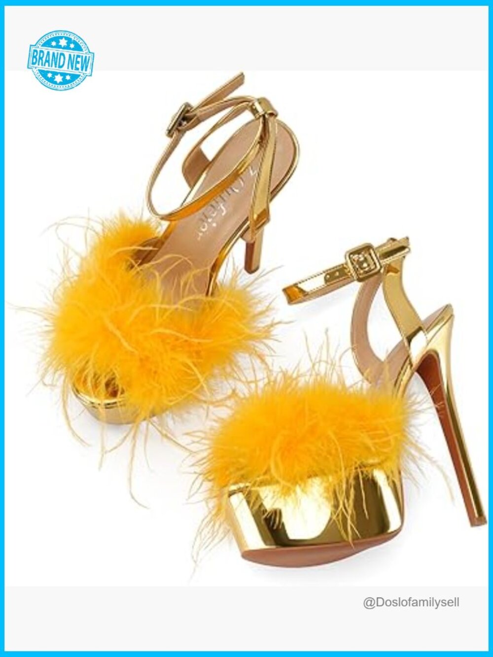 High Heel Platform Sandals Ankle Strap Fluffy Patent Leather Slingback Stiletto